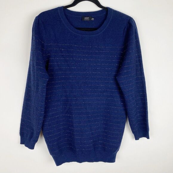 Yest The Netherlands Navy & Sparkle‎ Stripe Crewneck Pullover Sweater Women 6 - Picture 1 of 4